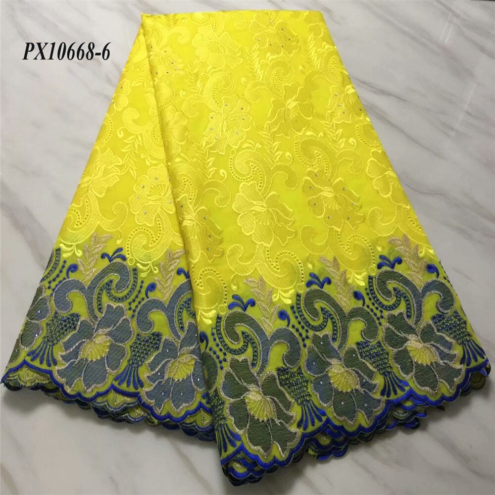 The latest good soft touch Yellow color voile cotton fabric 5 yards women evening dress lace: 6