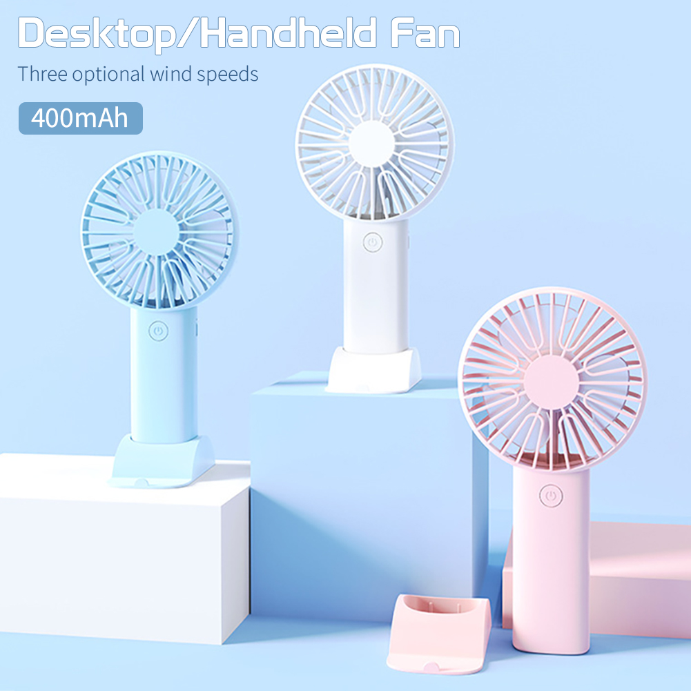 Ventilador portátil de mano recargable por USB, miniventilador de verano para exteriores, ventilador de escritorio de 3 engranajes con soporte para teléfono para oficina y estudio