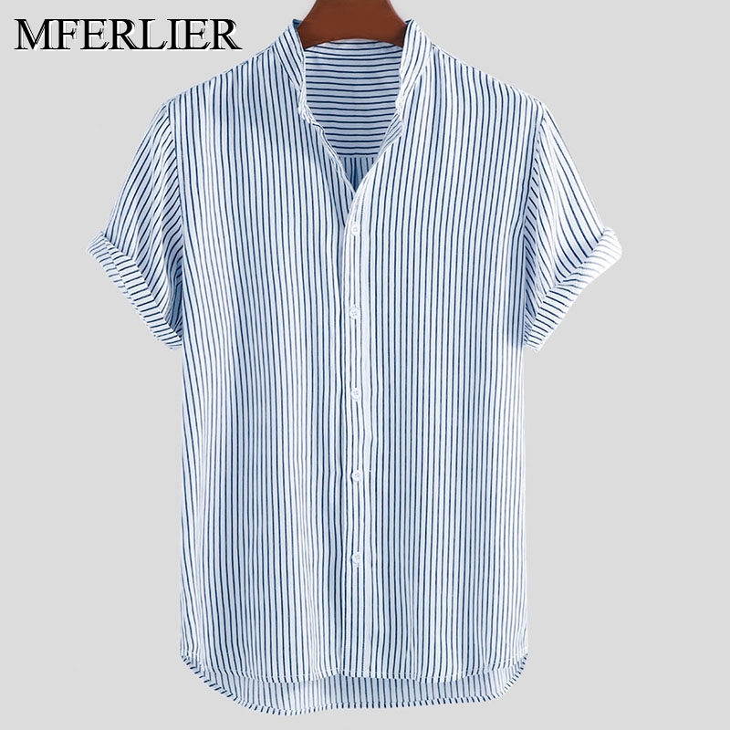 sommer Plus størrelse skjorter herre 5xl 6xl 7xl byste 135cm løse stripete herreskjorter korte ermer 3 farger