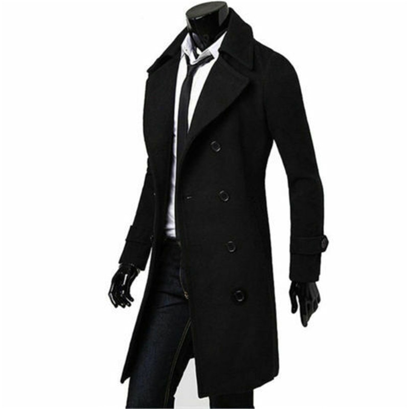 Män jacka varm vinter trenchcoat lång ytterkläder knapp överrock man casual vindjacka överrock jackor rockar ullblandningar