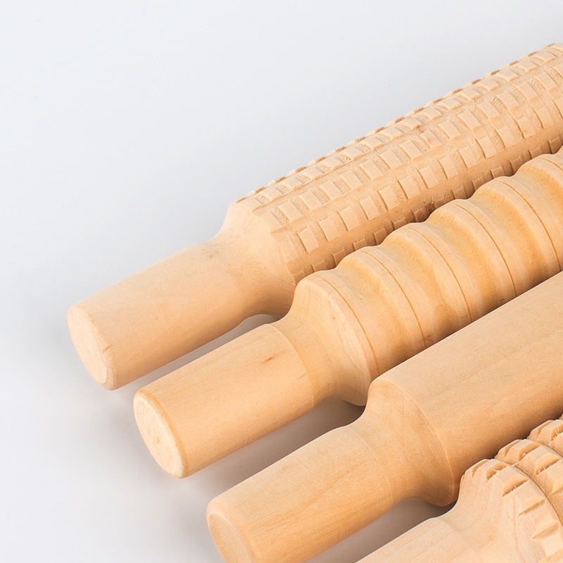 4pcs/set printed mud roller mud roller pottery tools wooden rolling pin embossed bar embossed pattern mud board rolling pin