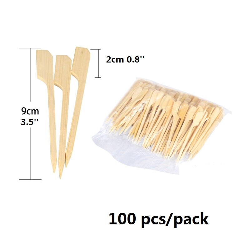 100-200pcs 9cm 3.5in Natural Bamboo Paddle Pick Flat Wood Skewer Fruit Food Picker Cocktail Paddle Bar Barbecue Party Supplies