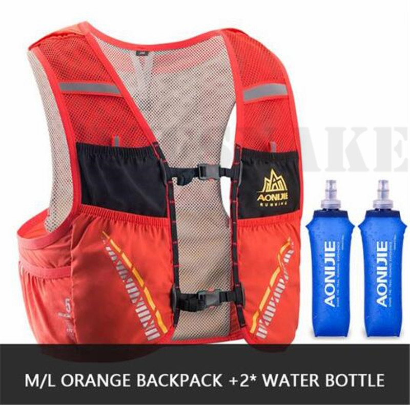 Aonijie 5L Hydratatie Backpack Rugzak Tas Vest Marathon Fietsen Klimmen Water Rugzak Harnas Waterzak Loopwedstrijd: ML Orange 2 Bottle