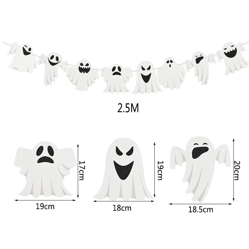 Halloween dekoration tegneserie kat stjerne flagermus heks græskar brev glad halloween banner bunting flag halloween fest hængende indretning: W04- spøgelsesbanner