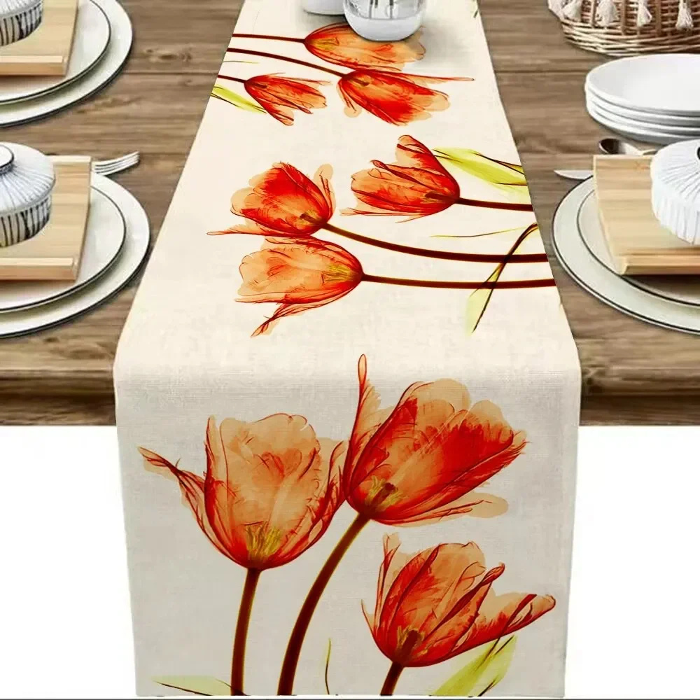 Tulpenlinnen Tafel Rustieke Boerderij Stijl Tafelloper 13X70 Inch, Keuken Eettafel Decoratie Voor Indoor Outdoor Home: WIT