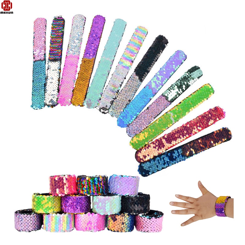Skinnende glitter pailletter armbånd armbånd syning farve cirkel slap armbånd til børn piger børns julefest smykker