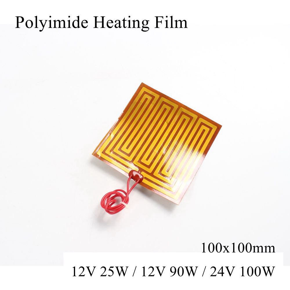 100x100mm 12V 25W 12V 90W 24V 100W Liczba Pi folia grzewcza płyta poliimidowa elektryczny podgrzewany płyta Podkładka mata Electrotherma elastyczna grzałka: 24V 100W