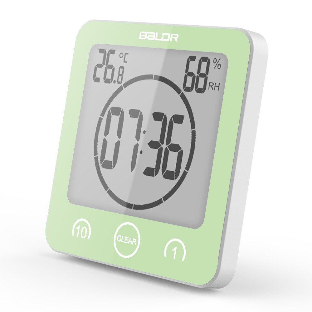 Brief LCD Digital Waterproof Water Splashes Bathroom Wall Clock Shower Clocks Timer Temperature Humidity Kitchen Washroom Timers: Green