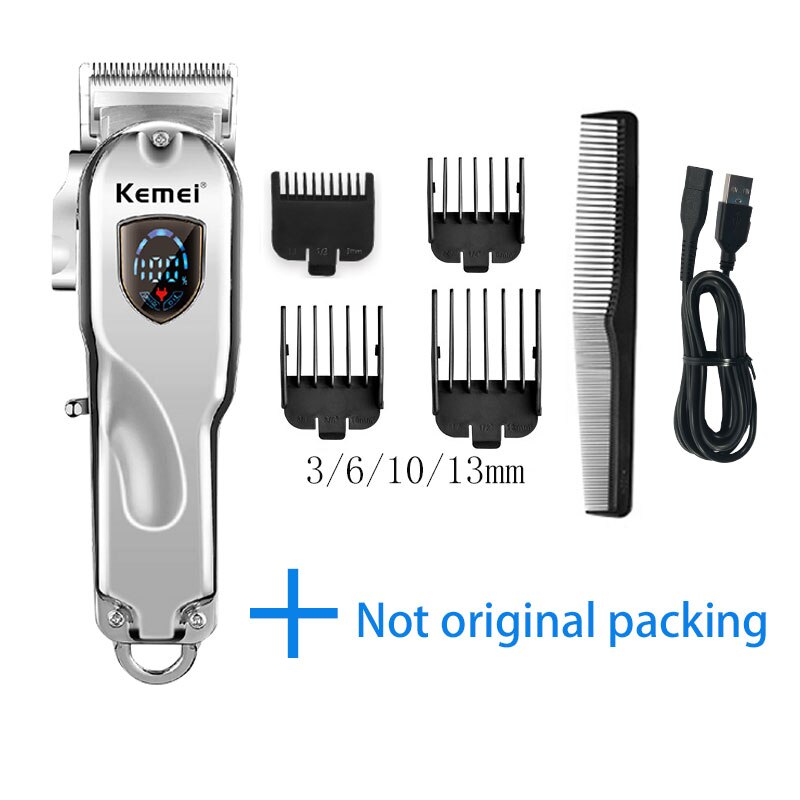 Kemei Dog Hair Trimmer Rechargable Cordless Hair Cutter LCD Display for Pet/Dog Cat Hair Clipper: box-silver