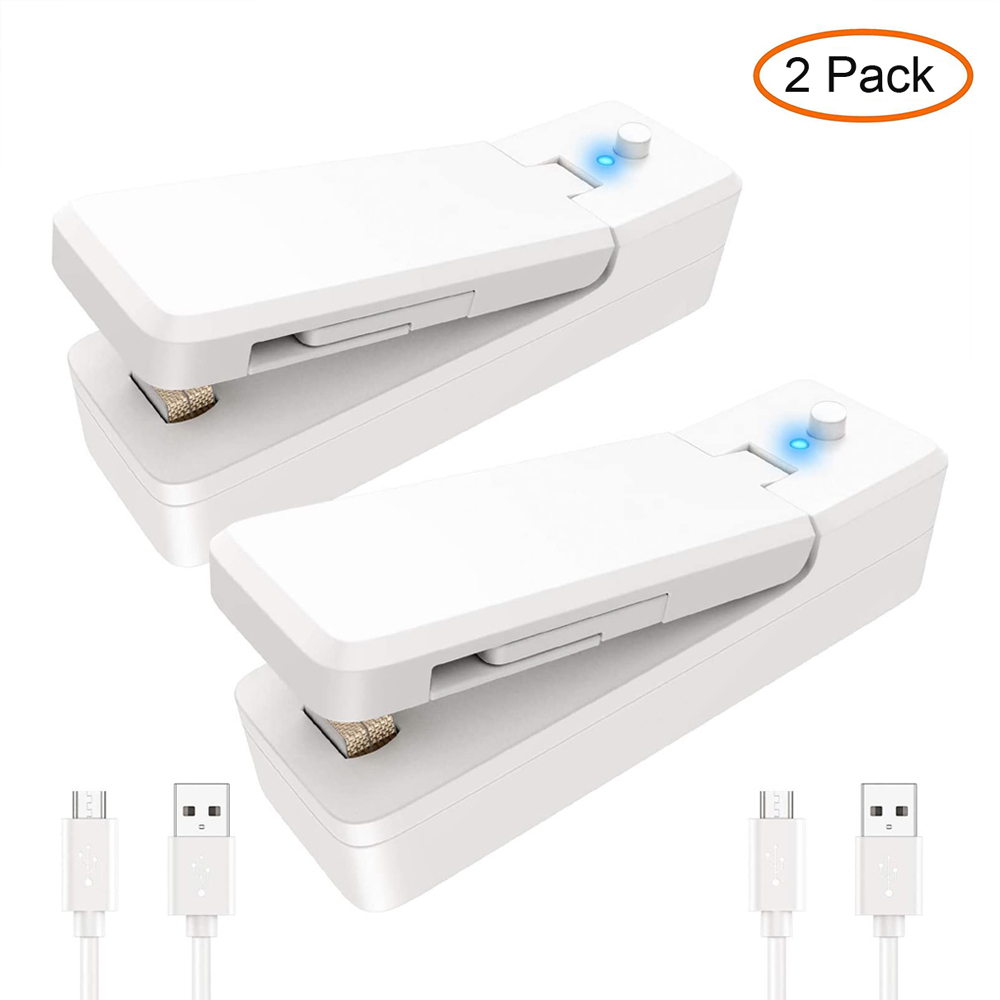 Mini Bag Sealer 2-In-1 Draagbare Dichtlassen Oplaadbare Handheld Vacuüm Dichtlassen &amp; Cutter Voor plastic Zak Opslag Voedsel: 2 pack white