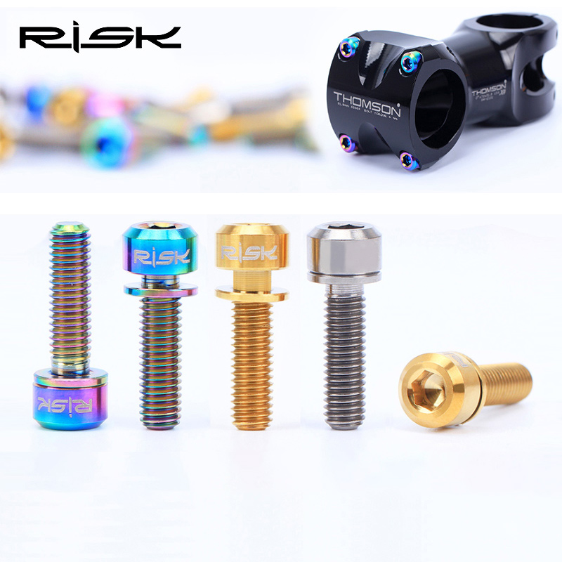 RISK-Tornillos para eje para ciclismo, accesorios de titanio/M5x20mm con arandela, para eje de dirección de bicicleta de montaña, ultraligeros, 6 uds.