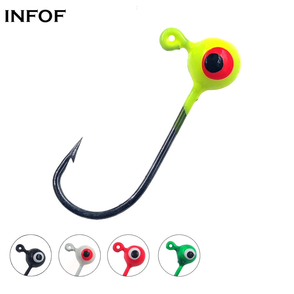 INFOF – hameçon de jighead de pêche, hameçon de ver, 2 yeux, 1 couleur, 1g, 20 pièces
