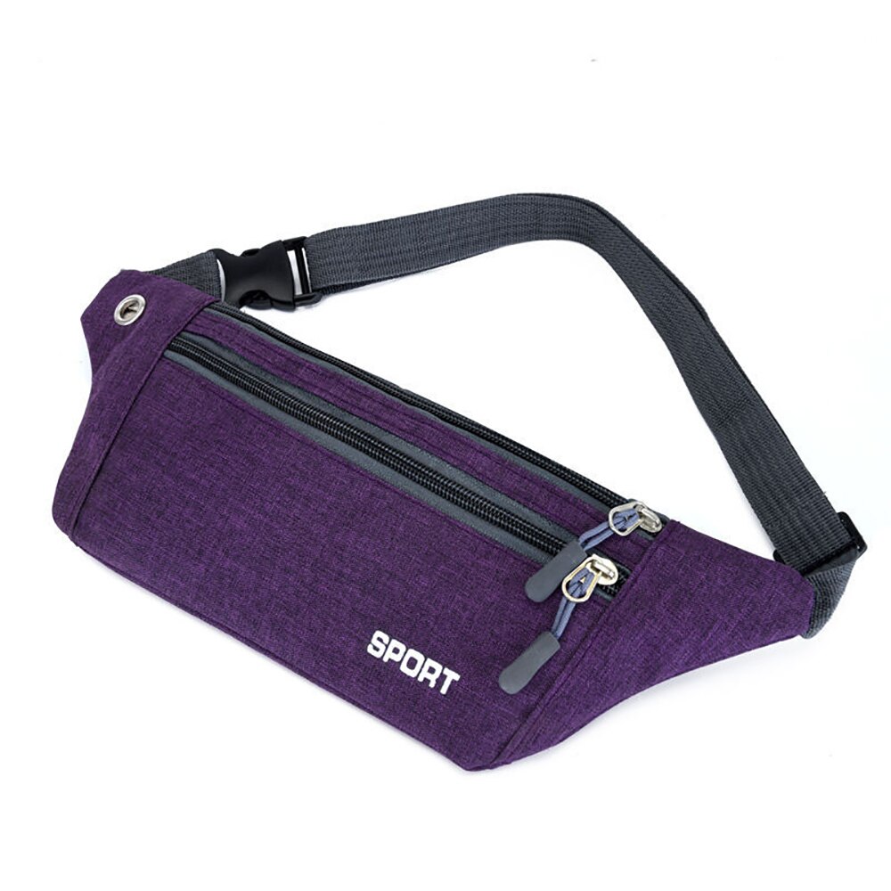 Casual Canvas Vrouwen Mannen Riem Tas Effen Kleur Reizen Wandelen Running Banaan Tassen Voor Vrouwen Mannen Portemonnee Op De Riem: Purple