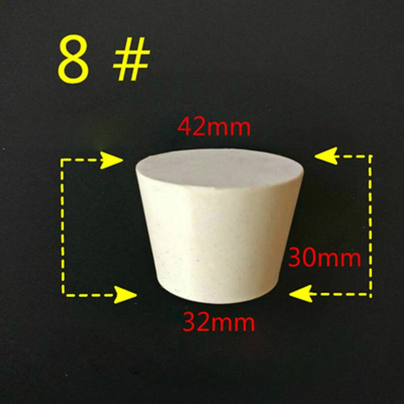 7 sizes Laboratory Rubber Plug Bungs Flask Tapered Tube Solid White Alkali-resisting Lab Push-In Sealing Plug: Style  8