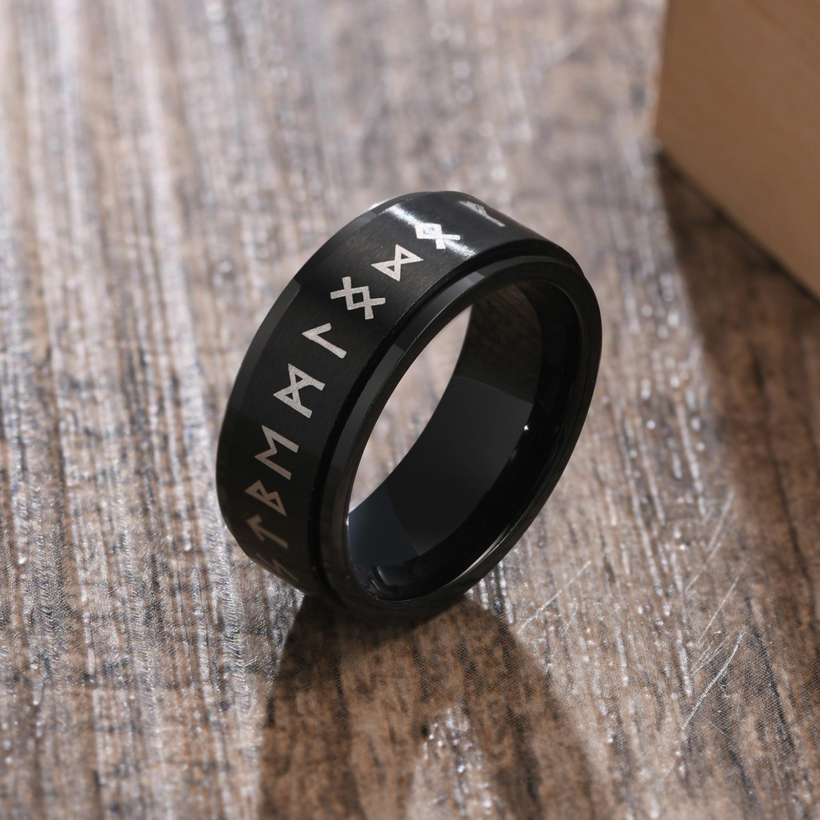 Vnox- Bague Spinner 6/8mm pour Homme, Accessoire Anti-Stress, Alliance Classique en Acier Inoxydable, Bijoux de Sport Rune Viking Décontractés: 11 / BLEU CIEL