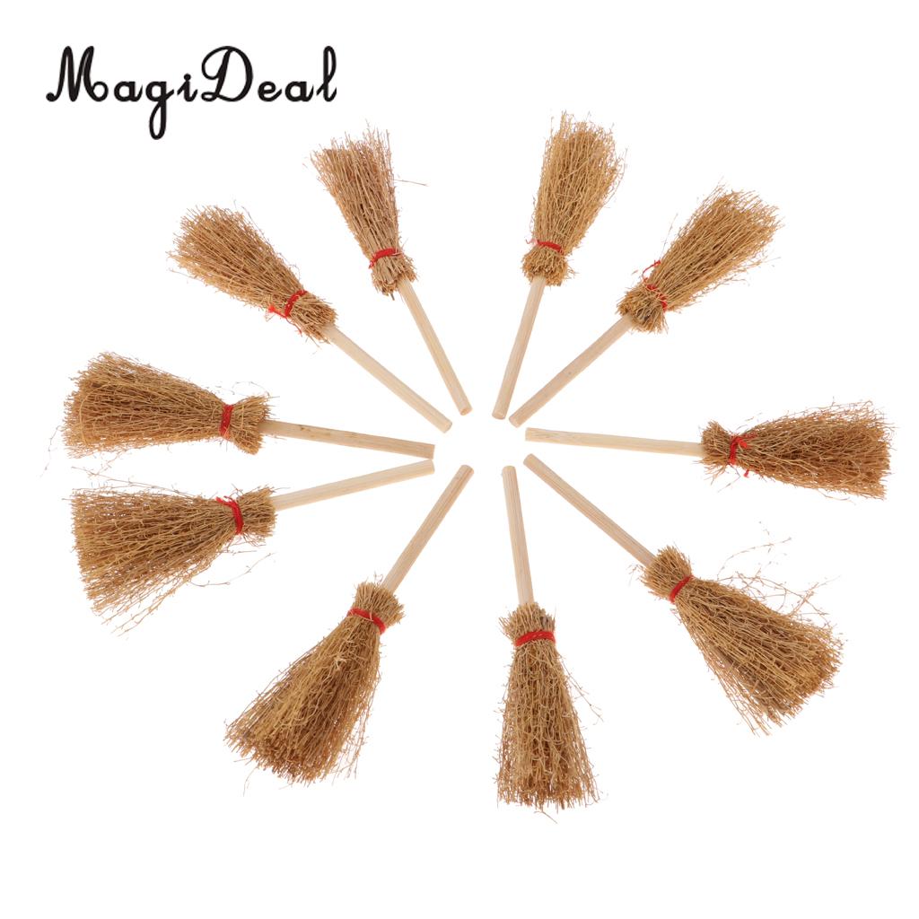 1/12 dekoracja robić domku dla lalek akcesoria mini bambusowa miotła Model domek dla lalek zestaw miniaturowych narzędzi robić czyszczenia udawaj zabawkę 10 sztuk