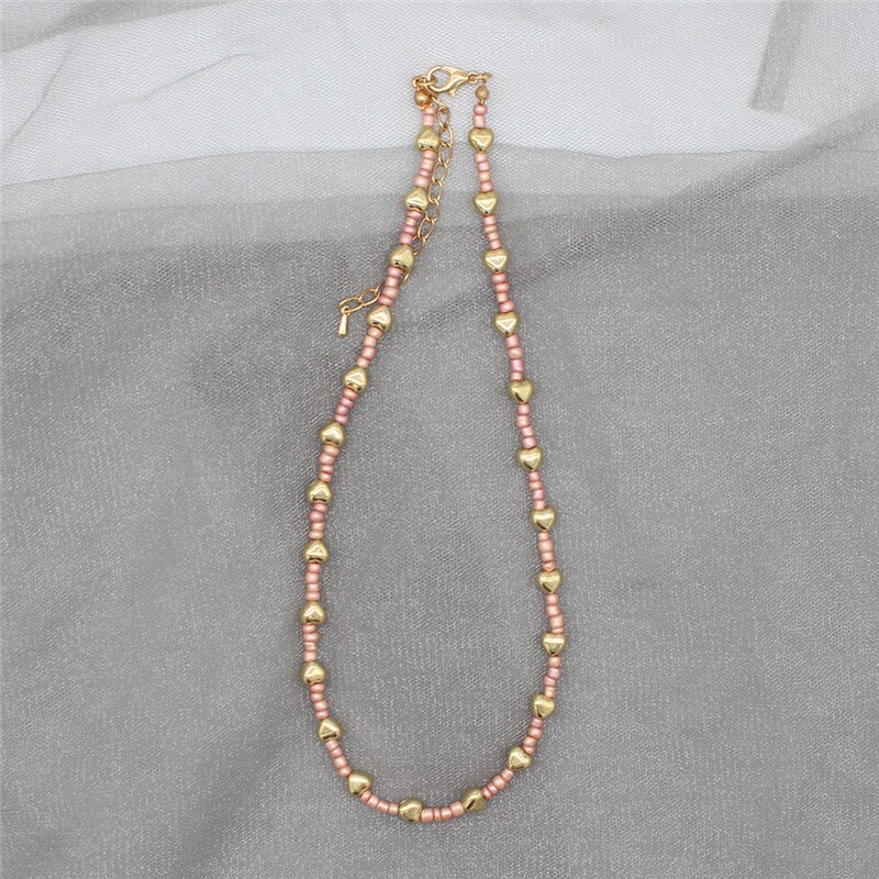 Colorful beaded initial choker for women, pendant necklace, collar charm, heart jewelry, boho accessories: 7