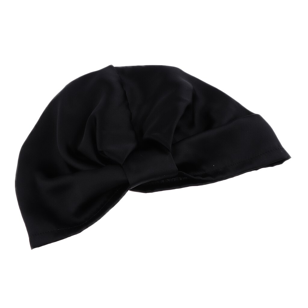 Silk Sleep Hat Wraps Night Cap Hair Care Bonnet Womens Hat: Black