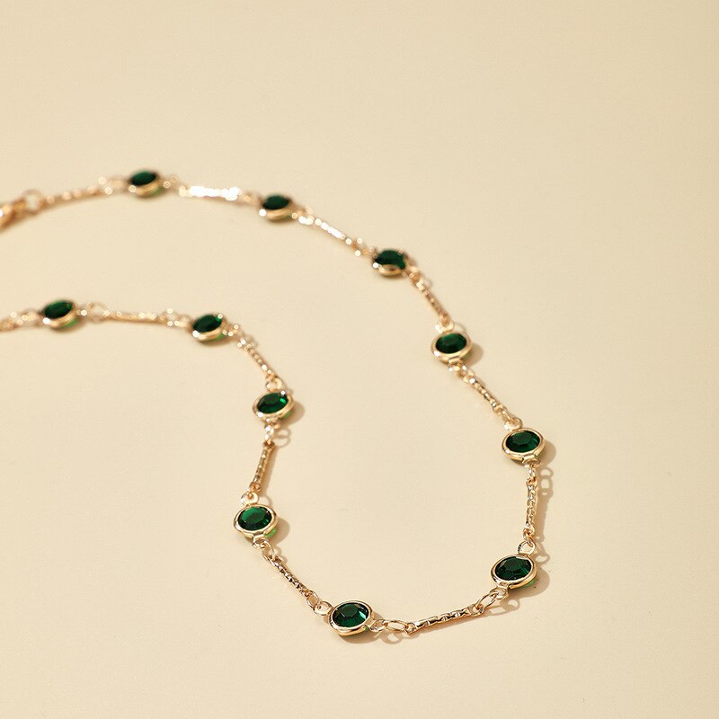 Tredny Green Rhinestone Ketting Choker Ketting Voor Vrouwen Goud Kleur Lichtmetalen Metalen Handgemaakte Sieraden Accessoires Kraag Чокер Bijoux