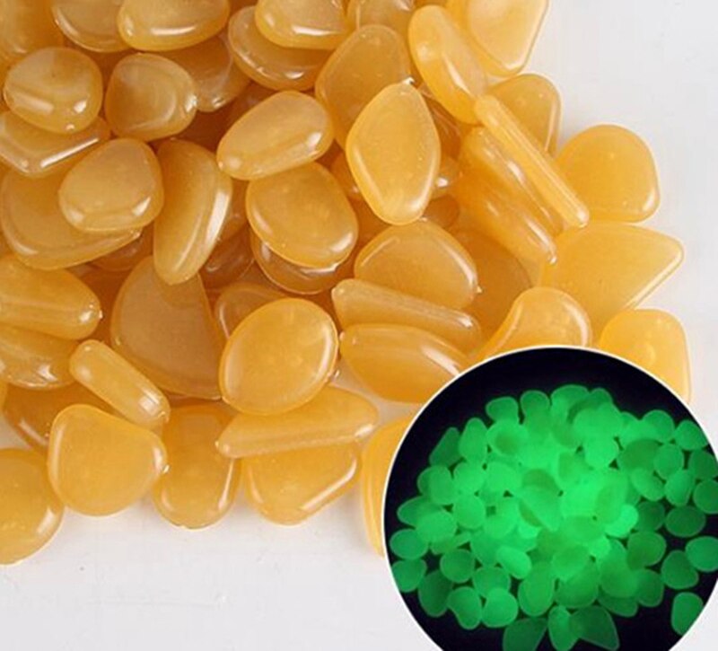 100pcs Luminous Stone Fluorescent Gravel Pebbles Aquarium Fish Tank Garden Decoration in the Dark Glowing Stones: 100pcs Dark Yellow