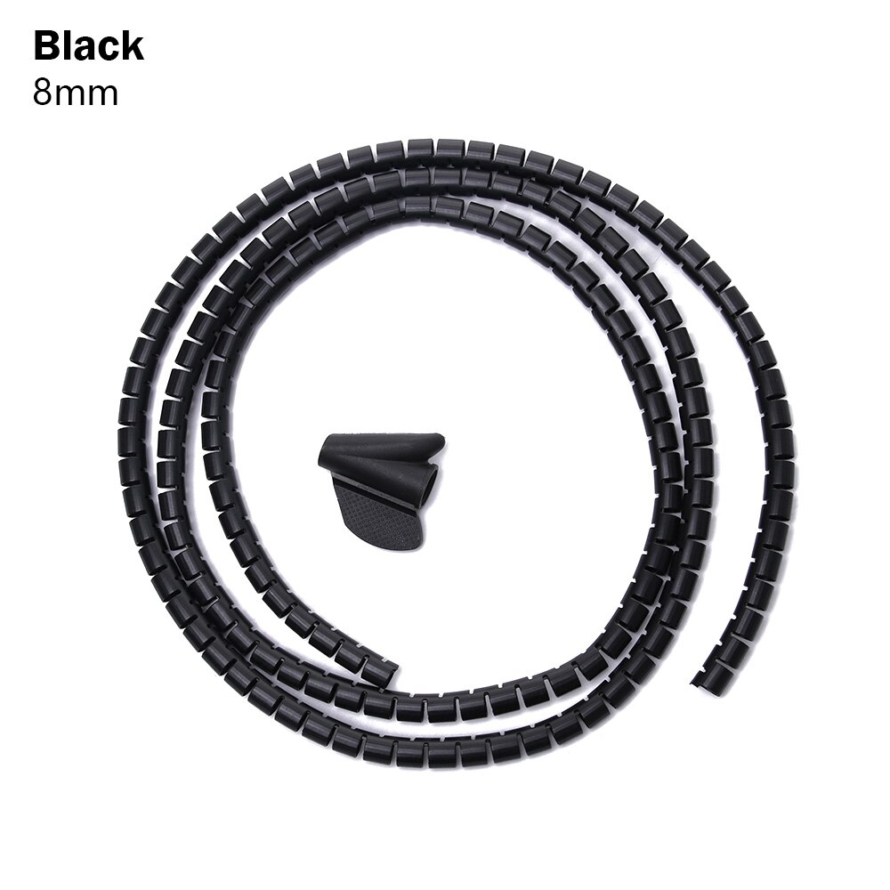 2M/1.5M Opslag Pijp Cord Protector Kabel Buis Organizer Flexibele Spiraal Kabel Organizer Winder Desk Tidy Kabel accessoires: 8mmx1.5m black