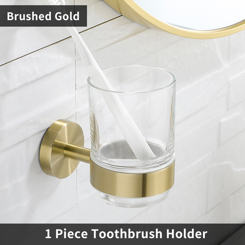 Soporte de cepillo de dientes de acero inoxidable, soporte de taza de vidrio dorado cepillado, montaje en pared, negro mate, cromo, oro rosa, accesorios de baño: Borgoña