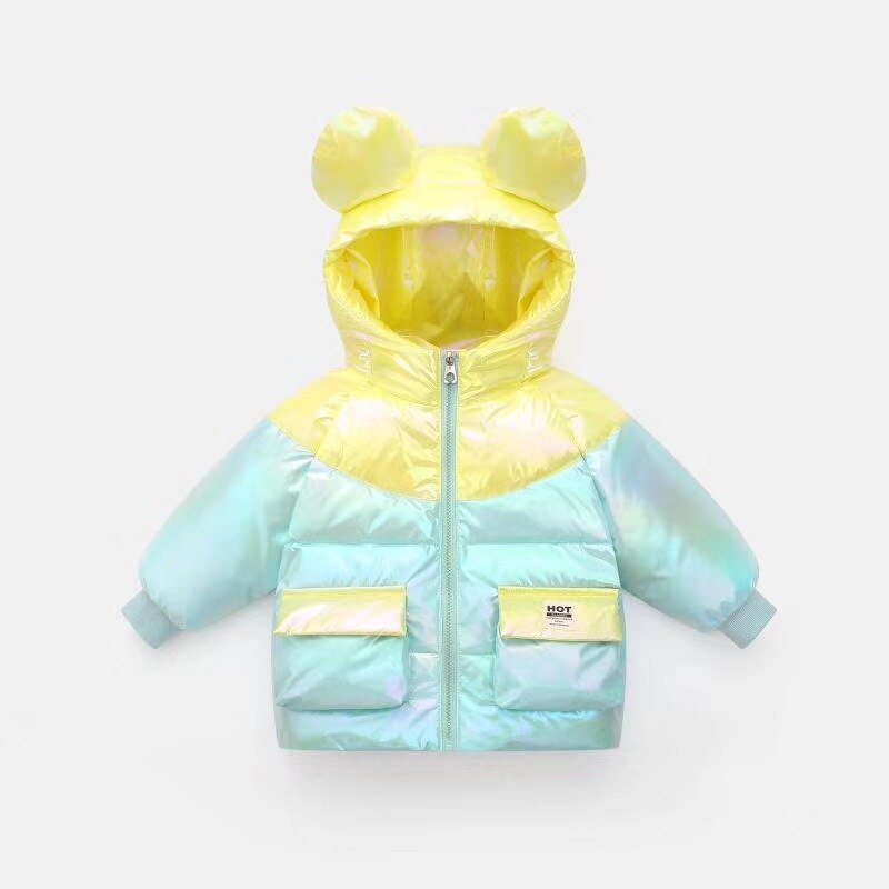 Bear Leader Meisjes Winter Hooded Jassen Mode Kleurrijke Patchwork Down Parka Jongens Cartoon Jassen Kinderen Bovenkleding Suits: AH2132yellow / 4T