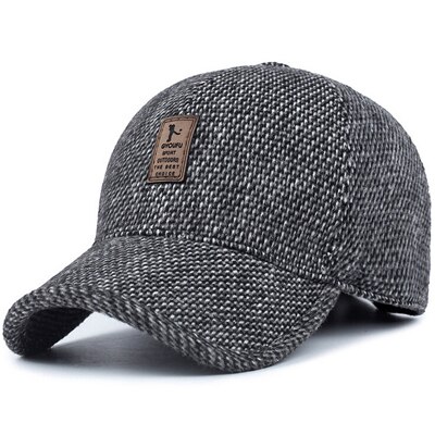 Nouveaux hommes hiver chapeau casquette de Baseball avec des rabats d'oreille mâle tricoté casquette hommes os casquette Snapback épais noir papa chapeaux pour père: Grey