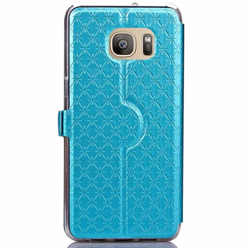 Cover Phone Case For Samsung Galaxy s7 edge SM G9350 Flip PU Leather tpu Shell S7 G9300 Rhombus Holster Bag Window Stand