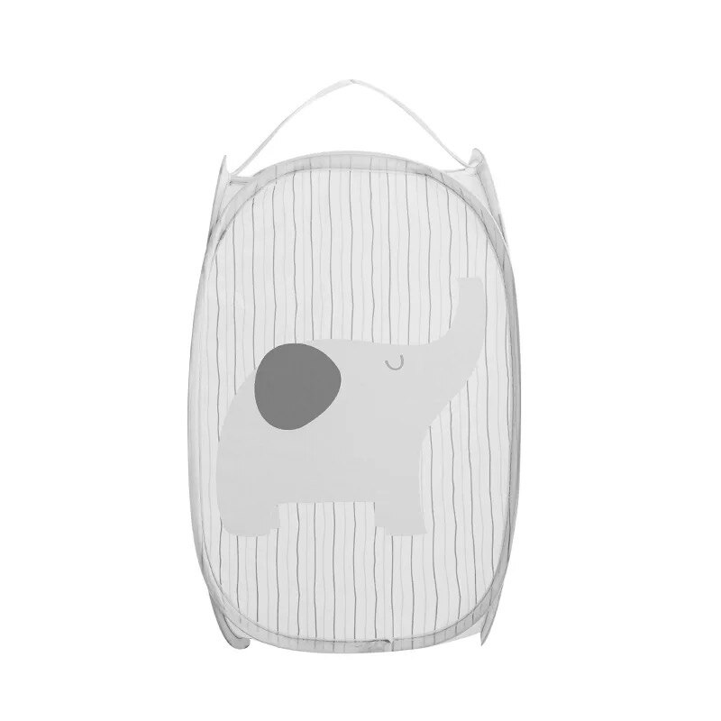 Foldning beskidt tøjvask tøjvask arrangør taske hjem vasketøjskurv opbevaringspose baby legetøj mesh opbevaringskurv: Grå elefant