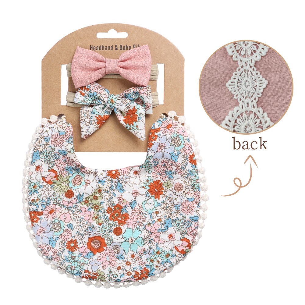 Conjunto de Baberos con diadema para bebé, toalla con borla para Saliva, Bandana con estampado Floral, lavable, paño para eructar, alimentación de bebé, 3 unids/set: 07