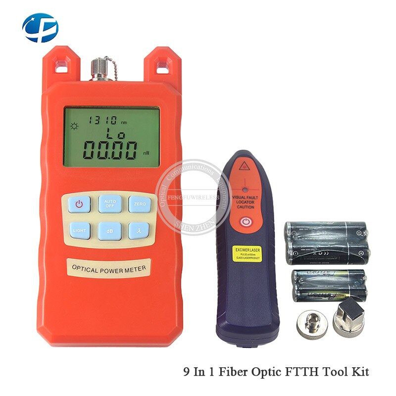 9 In 1 Glasvezel Tool Kit SKL-60 Cleaver,70dBm ~ + 10dBm Power Meter, mini 1Mw Rode Pen, Stripper CFS-2/FO-IS Tool