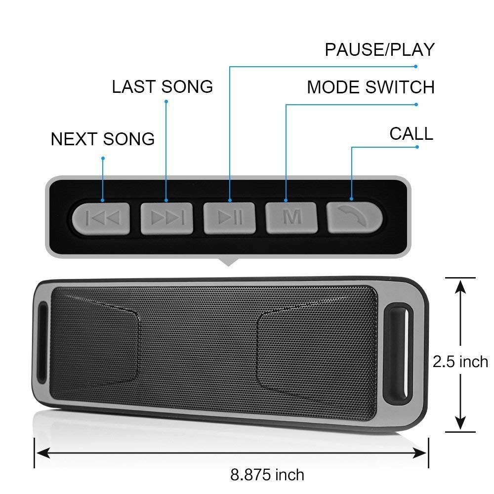 Portable Bluetooth Speaker Wireless Stereo with HD Audio and Enhanced Bass Built-In Dual Driver Support TF FM Hands Free Call