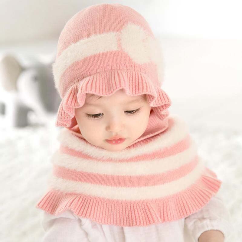Doitbest-gorro de punto con lazo para niño, gorros de punto para niño de 8 meses a 3 años, 2 uds de rayas para niñas pequeñas, gorro y chal de invierno