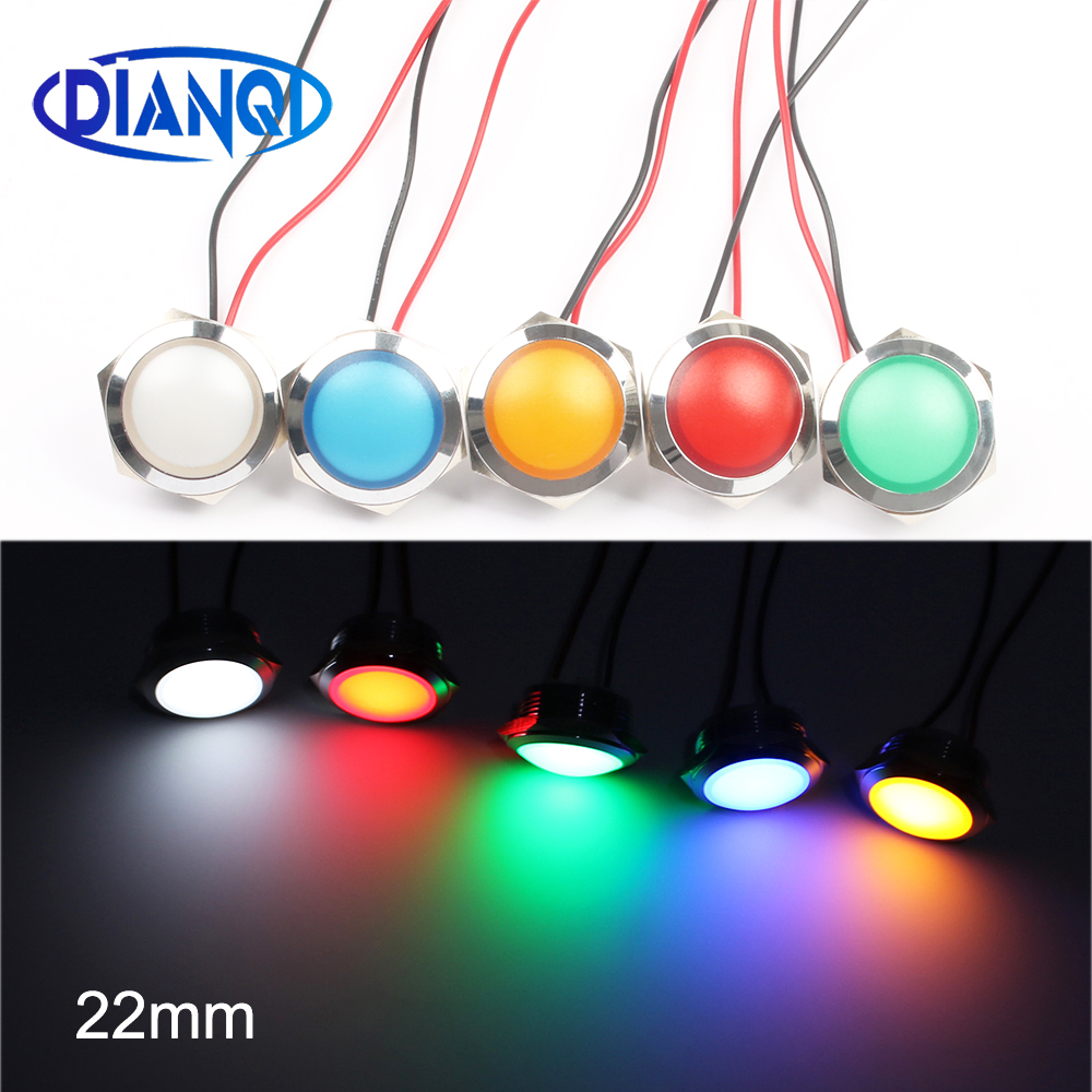 LED Metal Indicator light 22mm Spherical round Signal lamp 3V 6V 12V 24V 220v red green white blue yellow 22ZSD.QX.X