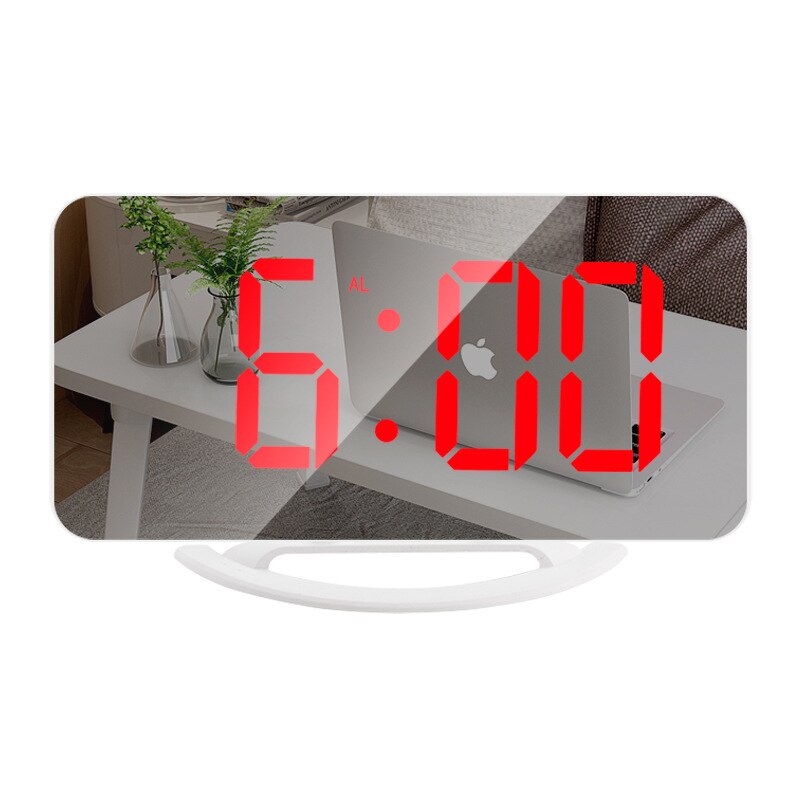 Led Vibration Alarm Clock Multifunctional Dual USB Charging Mute Bedside Luminous Automatically Adjust Brightness: Red