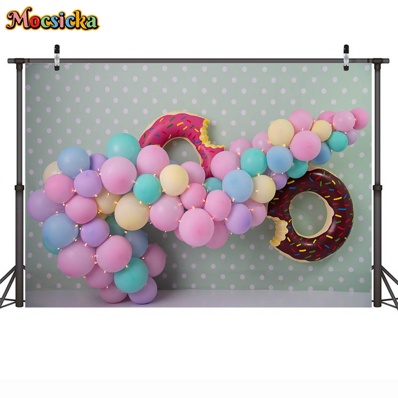 Donut Balloon Wall Kids 1st Birthday Party Background Colorful Balloons Photography Backdrop Cake Smash Decor Photo Studio: 350*600