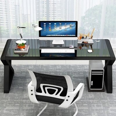 Simple Computer Desktop Desk 80CM Home Desk Tempered Glass Desk Game Gaming Learning Table