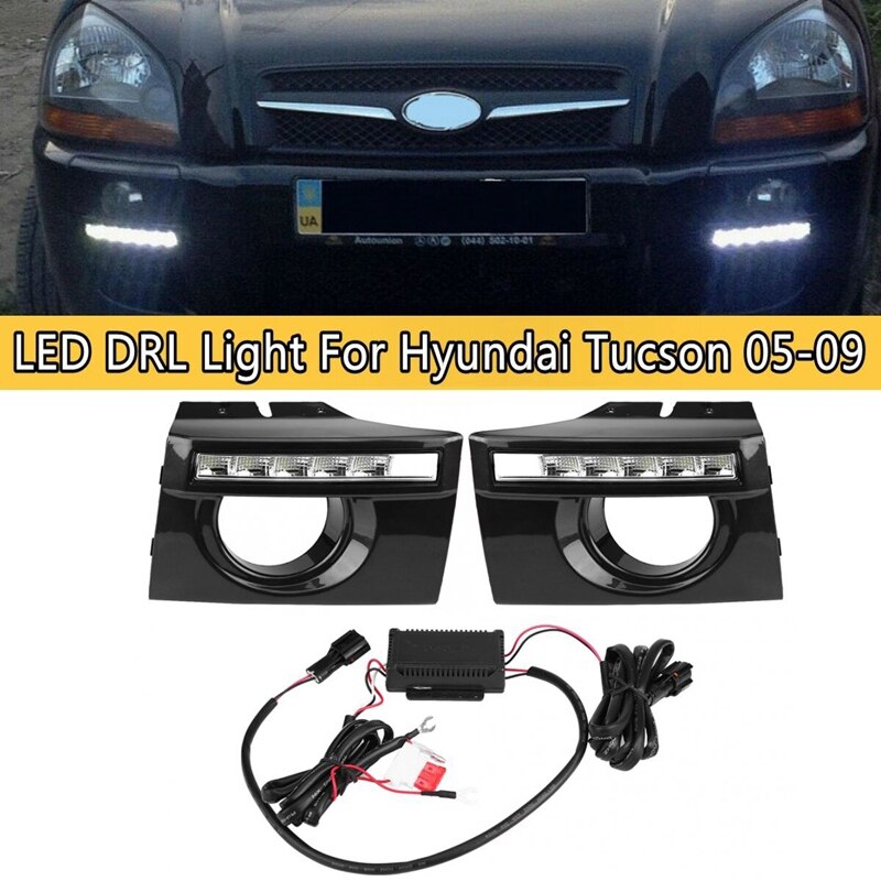 1 paar Auto Tagfahrlicht DRL LED Tageslicht Nebel Lampe Abdeckung Für Hyundai Tucson 2005