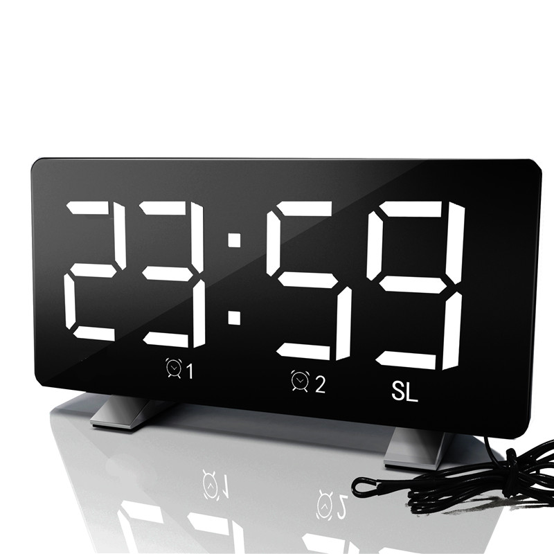 6 tums fm-radio väckarklocka stor led-skärm stöd för dubbla larm snooze tidsminnesfunktion med usb-laddningsport eu/us-kontakt
