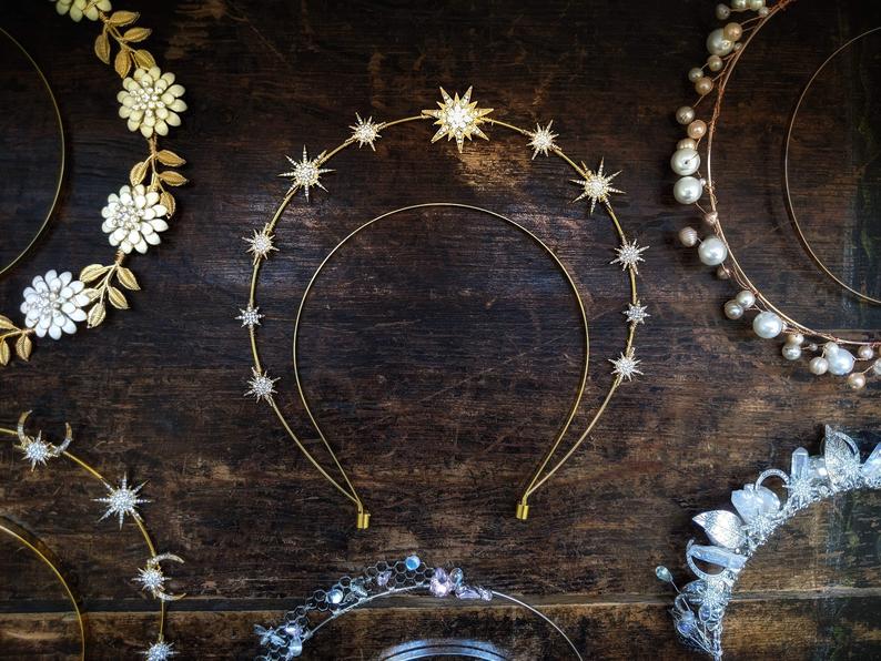 Moon Stars Halo Crown Celestial Crown Goddess Crown Halo Headband Bridal Headpiece Tiara Boho Wedding Birthday