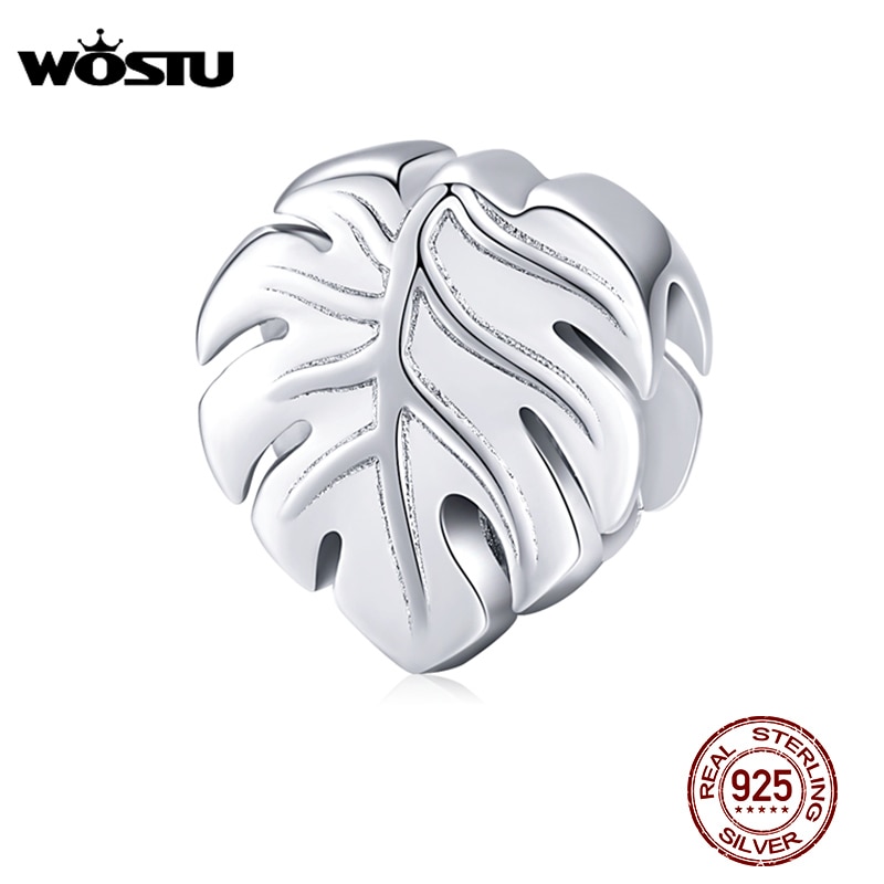 Wostu 100% 925 Sterling Zilver Monstera Deliciosa Kralen Plant Charm Fit Originele Armband Hanger Mode Bruiloft Sieraden CTC141