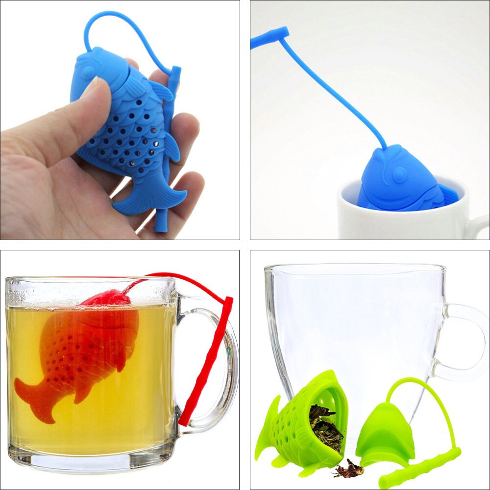 4 Stuks Leuke Siliconen Mode Thee-ei Filters Theezeven Little Fish Thee Leakers Thee Filters Voor Thee Huis