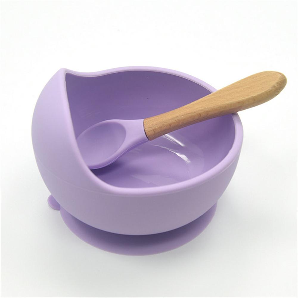 Baby siliconen voedingsset houten lepel zuigkom babybord kinderen peuterhulp servies bpa-vrij siliconen babyverzorging