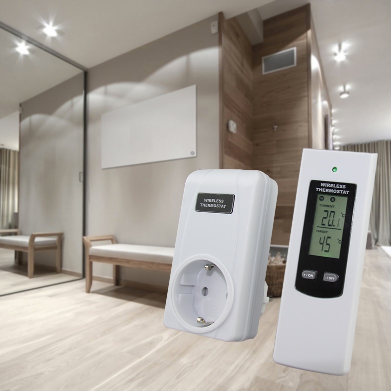 Wireless Thermostat RF Plug In LCD Remote Thermostat for Home Room Heating and Cooling Temperature Controller