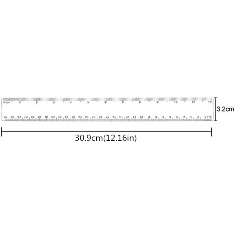 2 Pack 12 Inches Clear Plastic Ruler Straight Ruler Plastic Measuring Tool for Student School Office