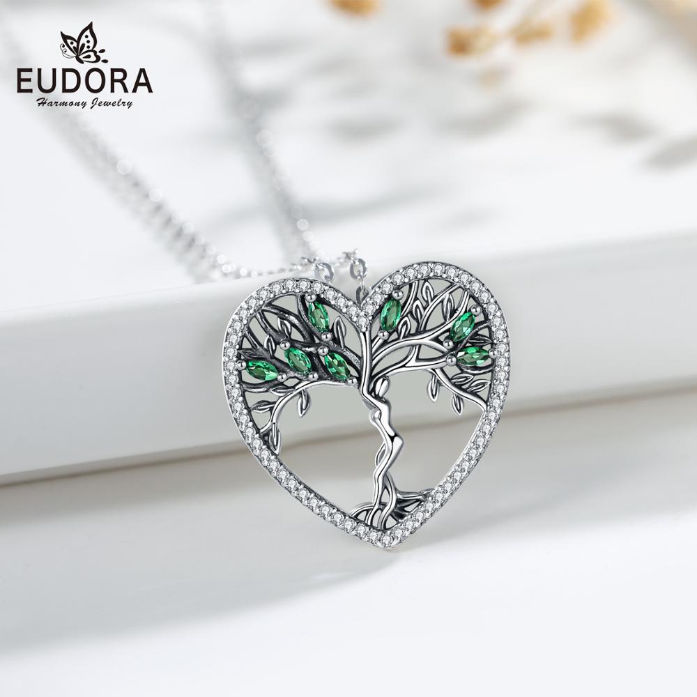 Eudora 925 prata esterlina árvore da vida pingente claro verde cz colares independente liberdade deusa colar feminino jóias d497