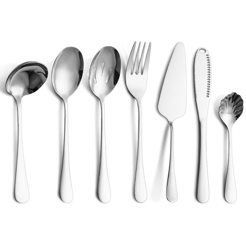 Couverts colorés en acier inoxydable, 6-24 pièces, couteau, fourchette, cuillère, service de table, vaisselle en or, service de table, ustensiles de cuisine: Silver-7PCS
