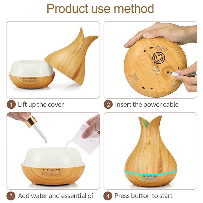 Slimme wifi-luchtbevochtiger, aromatherapie-diffuser met essentiële olie en alexa, google-app, spraakbesturing 400ml