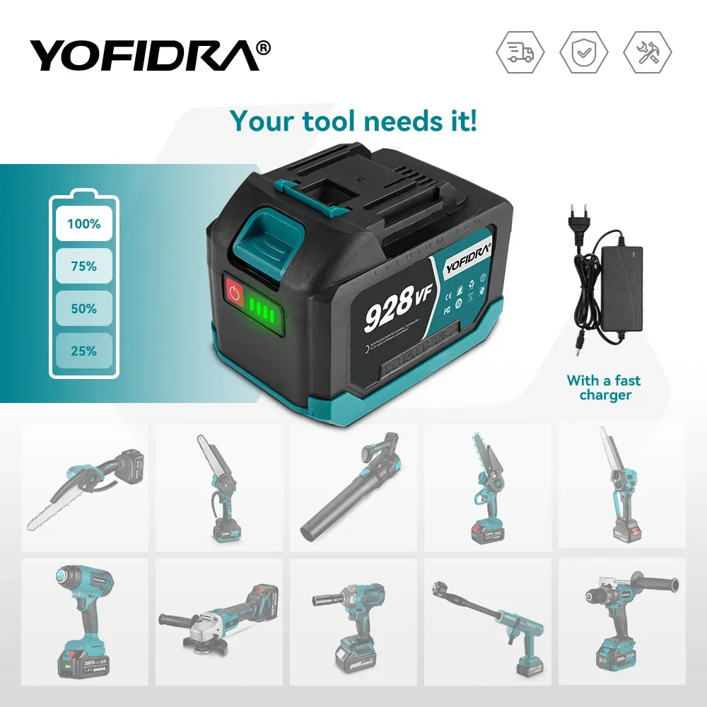 YOFIDRA 388VF 928VF Rechargeable Lithium Battery 22500mAh 15000mah Li-ion Battery for Electric Chainsaw Drill Wrench Power Tool